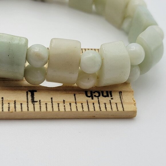 Natural Light Green Jade Geometric Beads Stretch Bracelet 6.5" Adjustable - Picture 7 of 7